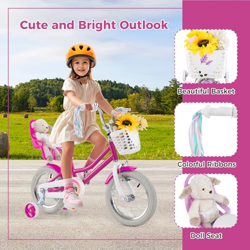 Image of BABY JOY Girls Bike with Streamers & Doll-Seat, Kids Bike for 3-8 Years Old