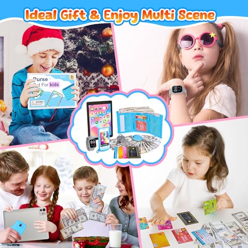 Play Wallet for Boys Toddler, 28Pcs Pretend Play Toys Wallet for Kids, Toddler Purse Accessories Includes Tablet, Toy Keys, Money, Kids Toys Christmas Birthday Gift for Boys Ages 3 4 5 6 7 8 9+