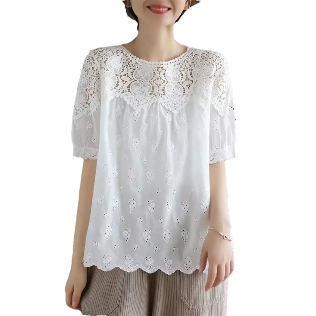 Top da donna in pizzo con cuciture scava fuori manica corta girocollo estate stile coreano sciolto Casua Top