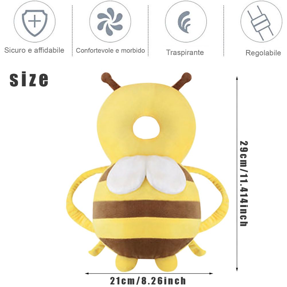 Yellow Bee Head Protector,Head Protector Pillow Protection Head Pillow Head Safety Cushion Backpack Fall Protection Head Pillow Walker Head Protection Head Safety Pad - Image 2