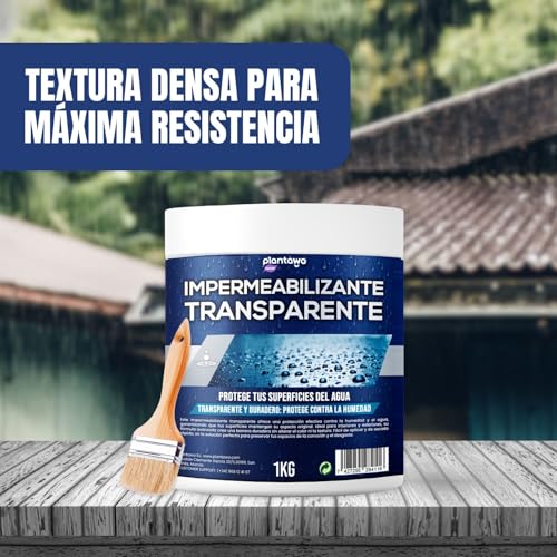 Miniatura 7 de Plantawa Impermeabilizante Transparente 1kg Revestimiento Impermeable Definitivo, Genera Película Protectora, Resistente Al Agua Y Humedad, Revestimiento Impermeable Para Interiores Y Exteriores