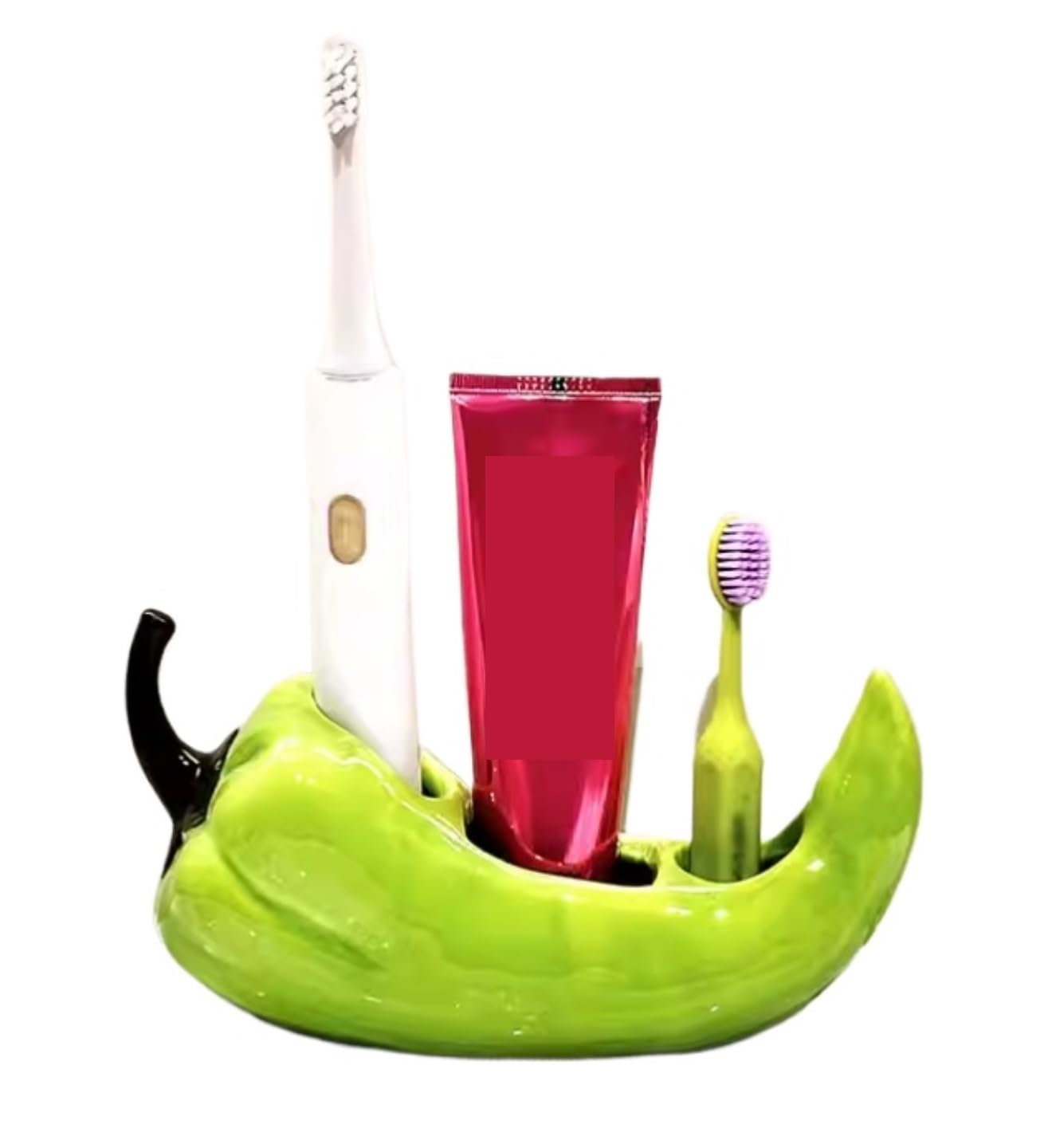 Portacepillos de Dientes para Familia Soporte For Cepillo De Dientes con Forma Ají For Encimera, Tocador Cerámica For Baño Cocinas(Grün)
