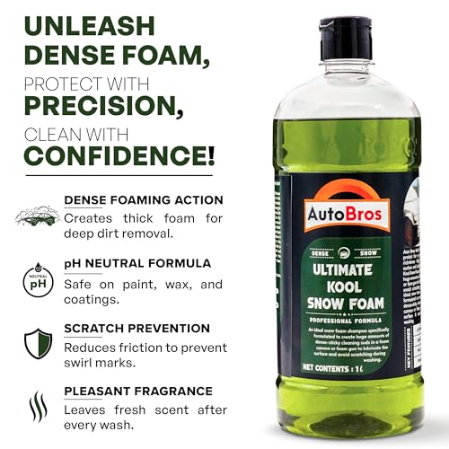 Image of Auto Bros Ultimate Kool Foam Car Shampoo 1Ltr | pH Neutral | Highly Effective on Dust & Grime | Super Dense, Extreme White | Concentrated | Works with Foam Cannon | 1:9 Dilution Ratio