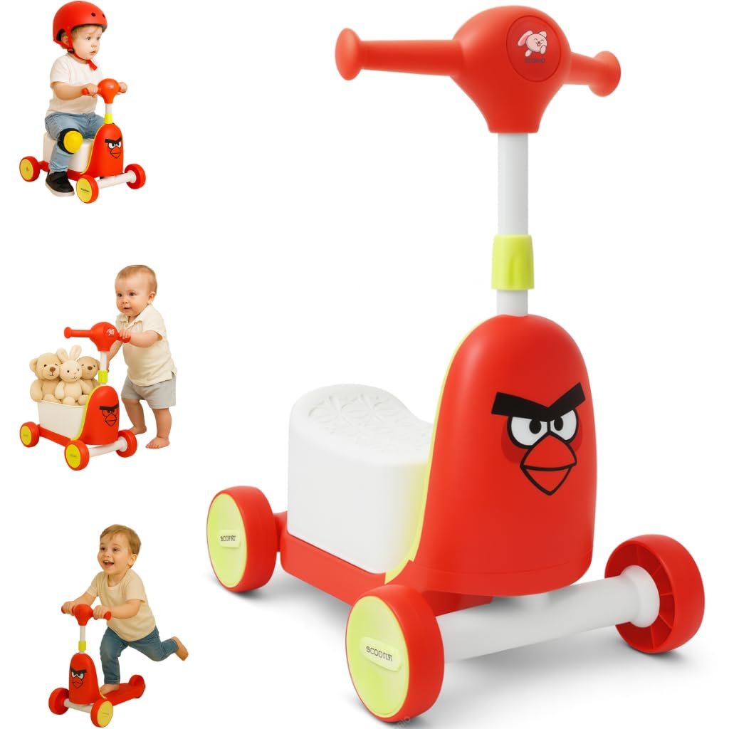 Storio Twitty 3 in 1 Baby Activity Walker Kick Scooter Rideon for Kids | Skating Cycle Style Scooter with Adjustable Handle & Foldable Design | Lightweight Ride-On Toy for Boys & Girls - Red & Green-image-44