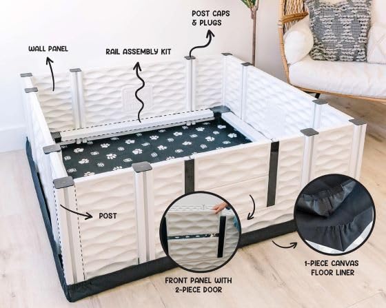 Image of EZwhelp EZclassic Large Dog Whelping Box with Rails, 48x48x18 in, Gray Pad