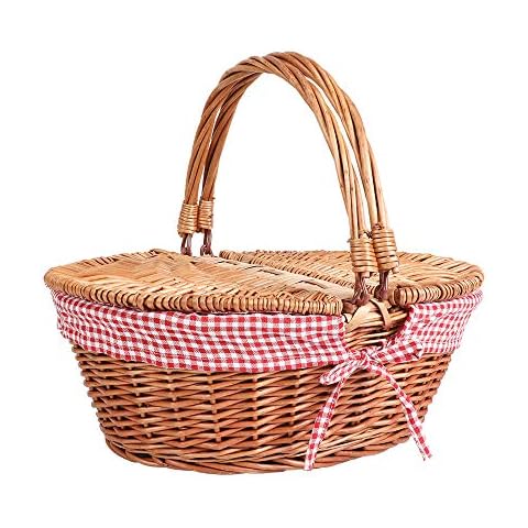 Display4top Oval Country Style Wicker Picnic Basket with Folding Handles & Liners for Picnics, Parties and BBQs - 40cm(L) x 30cm(W) x 20cm(H) Cover