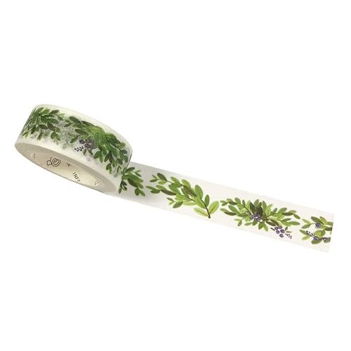 Vista 32 de Wrapables Cinta adhesiva Washi de flores y verdes, 0.591 in x 23.0 ft, eucalipto oscuro