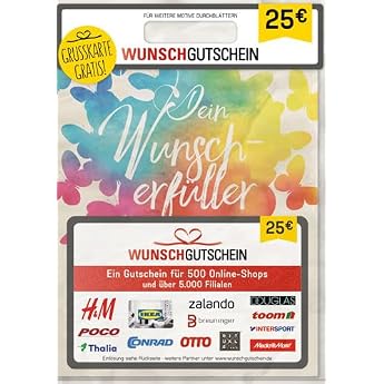 &lsquo;Wunschgutschein&rsquo; (Gift Card) The Ideal Gift - 500 Redemption Partners - for Germany - by Post