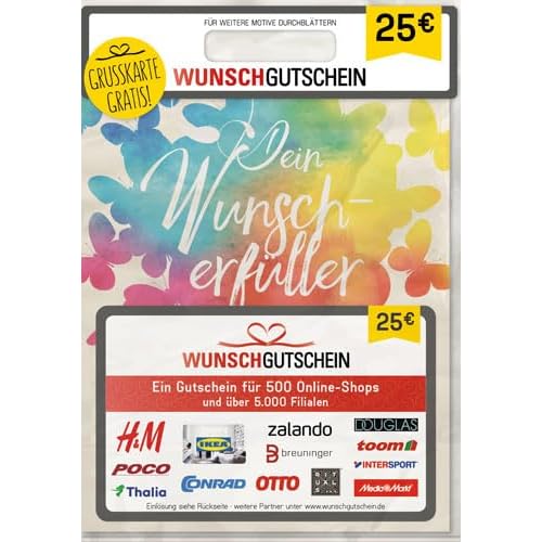 WUNSCHGUTSCHEIN das perfekte Geschenk - 500 Einlösepartner - für Deutschland - per Post (nicht für Amazon einlösbar)