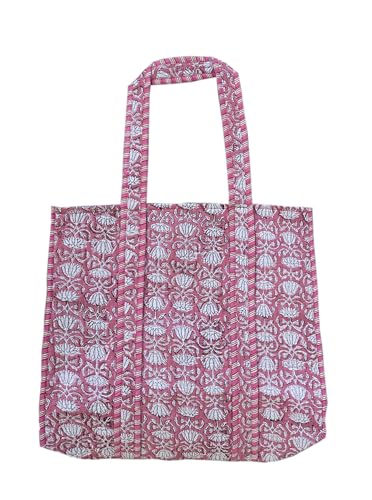 Image of Quilted Cotton Hand printed Reversible Large multicolor cotton Tote Bag,Indian Handmade Block Printed Tote Bag Women Handbag