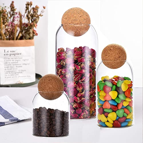 Witop 3 Pack Storage Glass Jar Set Food Storage Tank With Ball Cork 500 Ml,800Ml,1200Ml, Round Cork Glass Bottle, Small Candy Jar With Wood Ball Lid For Food, Coffee, Sugar, Spice, Tea, Diy Decoration #TOP3