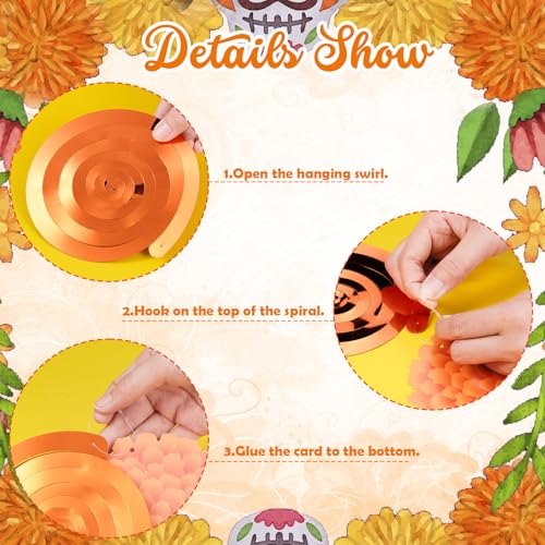 Image of 36 Pcs Marigold Flower Diwali Decorations Day of The Dead Dia De Los Muertos Marigold Flower Decorations Hanging Streams Swirls for Home Pooja Indian Varalakshmi Altar Ofrenda Decor