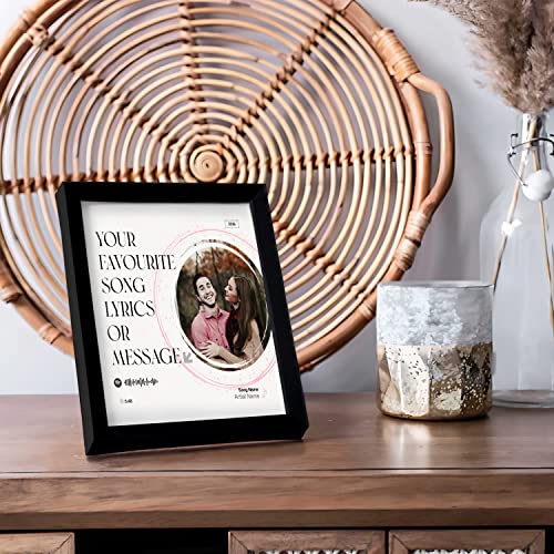 Image of Ritwika's Synthetic Wooden Personalized Picture Spotify Song Lyrics, Artist Name, Year Square Tabletop Frame For Desk 17 X 17 CM Black & White Set Of 1