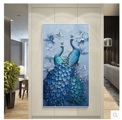 Faraway Peacock 5D DIY Crystal Diamond Rhinestone Painting Pasted Paint by Number Kits Animal Full Diamond Mosaic 40x70cm (Blue2)