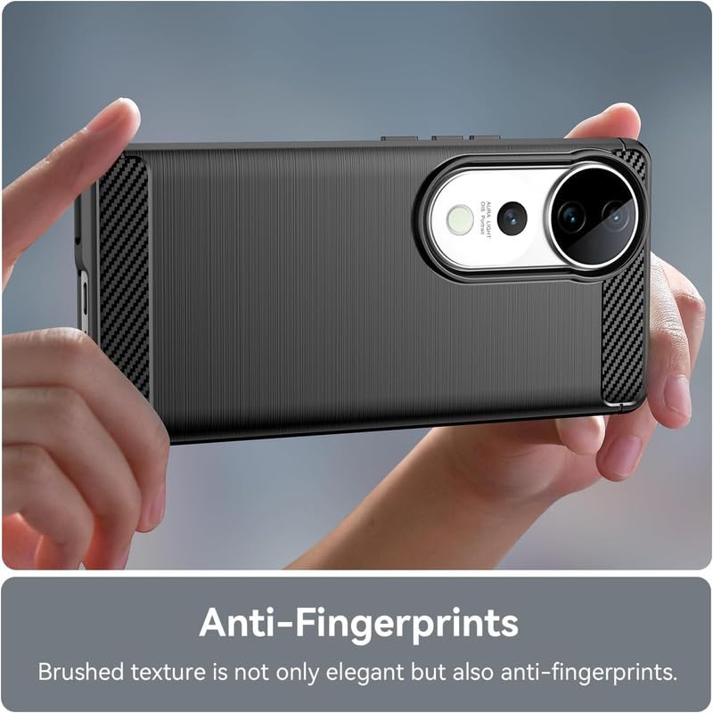 Image of NPRC Hybrid Ultra Slim Protective Case TPU Non-Slip Carbon Fiber Texture Shockproof Case Cover for Vivo V40 Pro - Black