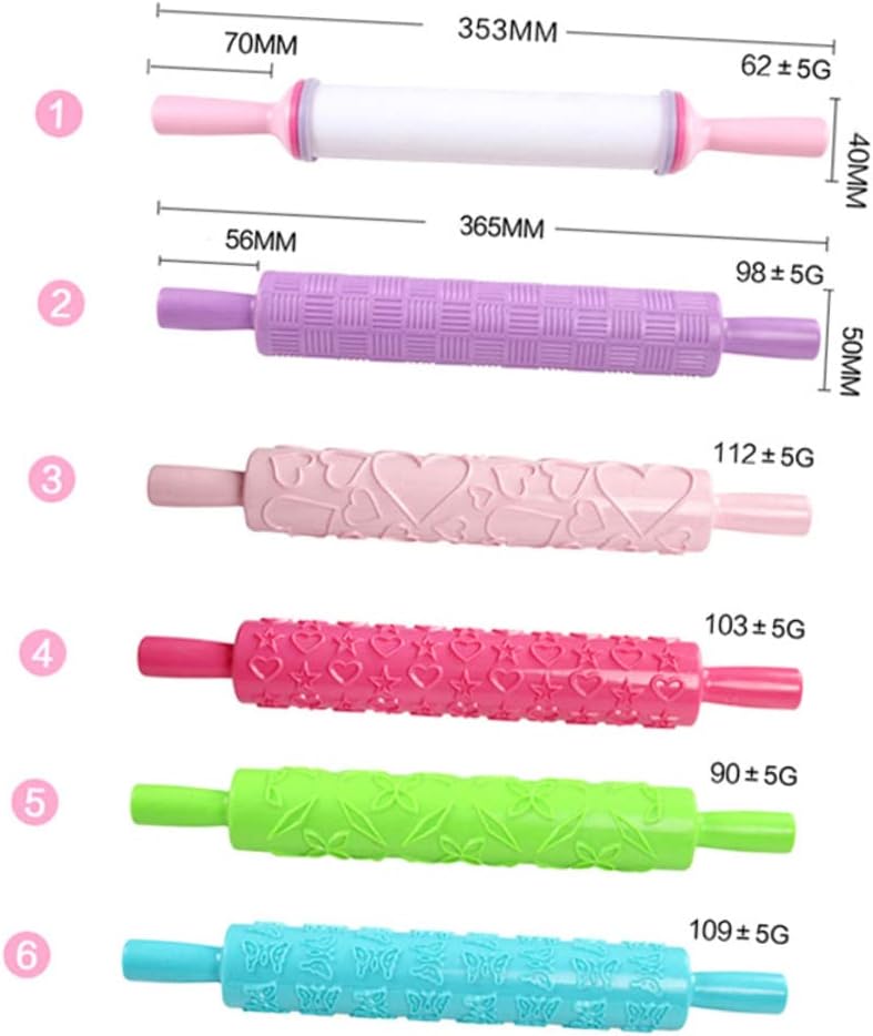 5pcs Patterned Rolling Pin Embossed Rolling Pin Marble Dough Roller Style