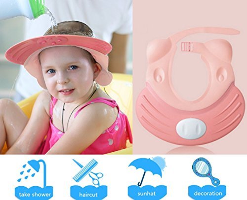 Baby Shampoo Shower Bath Cap Infant Safe with Silicone Ear Protect Soft Sunhat Adjustable Visor for Children Kids Adult (Pink)