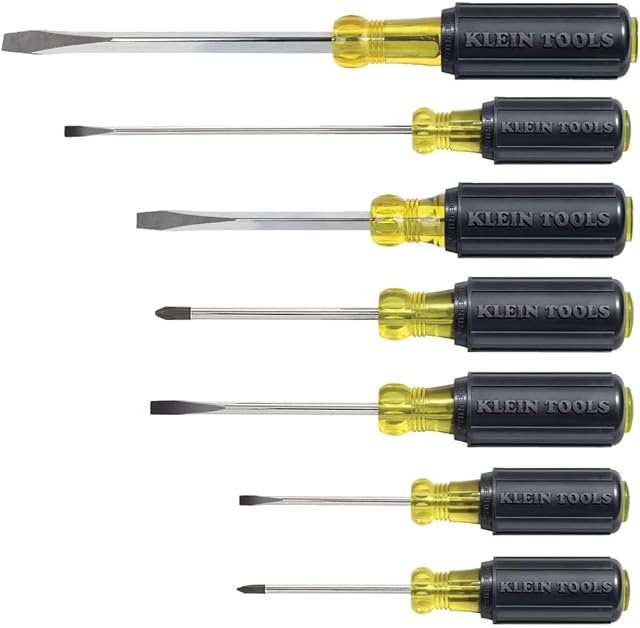 Klein Tools 85076 Screwdriver Set, Slotted and Phillips Screwdrivers with Non-Slip Cushion-Grip Handles and Tip-Ident, 7-Piece