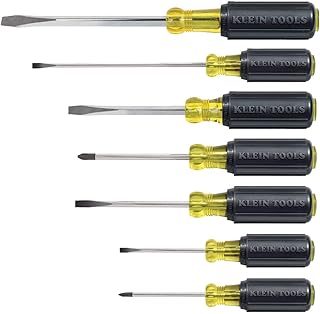 Klein Tools 85076 Juego de destornilladores, fabricado en Estados Unidos, destornilladores ranurados y Phillips con asas antideslizantes de agarre y punta insertada, 7 piezas