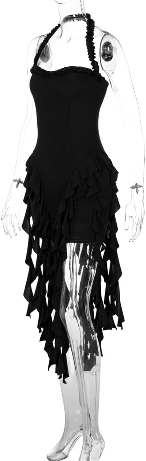Women's Mini Dress Sexy Halter Backless Ruffle Fringe Bodycon Short Dress Cocktail Party Beach Vacation Sundress - Image 5