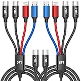 Upgraded 4 in 1 USB C Cable with Dual Type-C for iPhone16, Travel Essentials Multi Charging Cable for Multiple Devices, Phone Charger Cord for iPhone 16-6, Android, iPad, Car Accessories(2Pack 5FT)