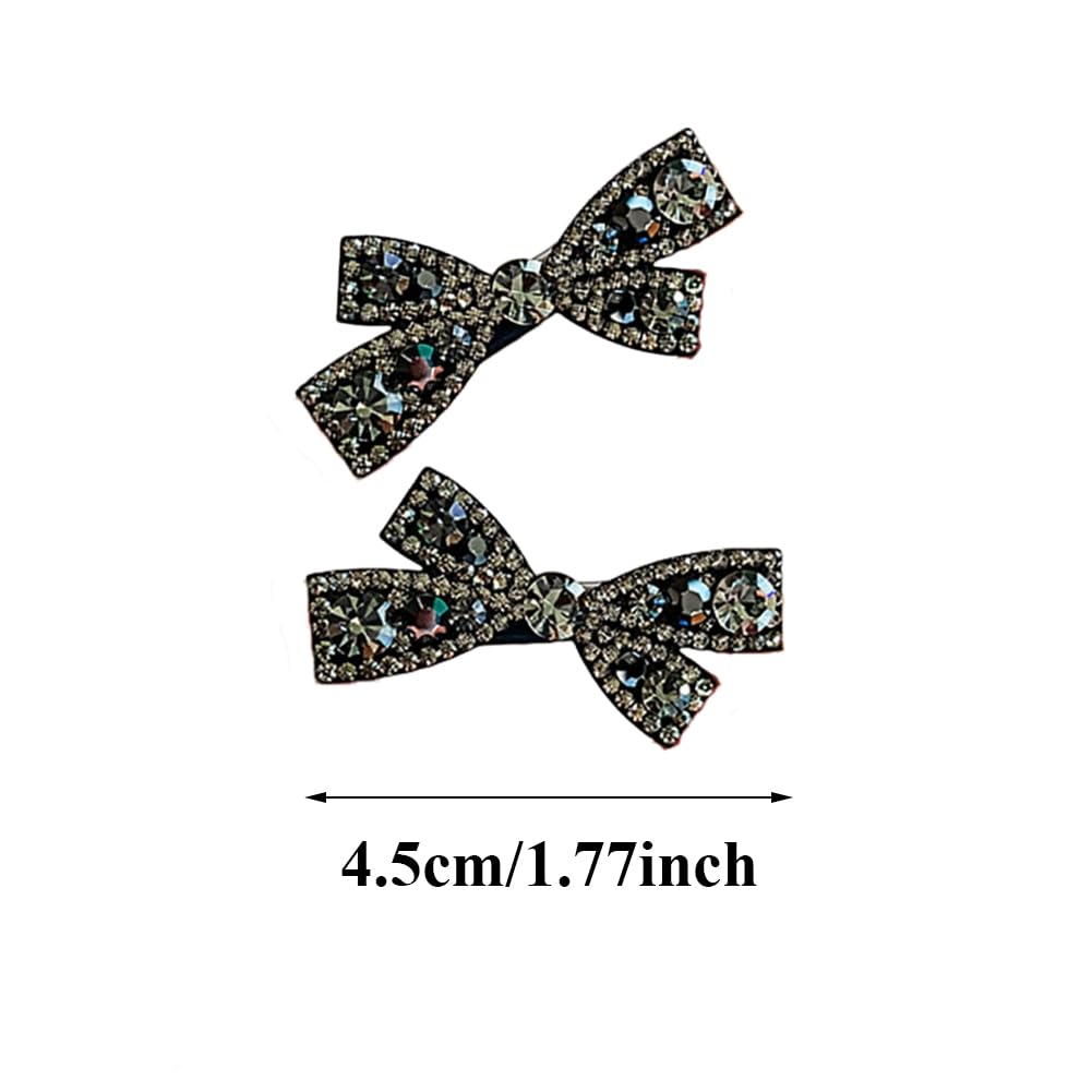 4Pcs Rhinestone Crystal Bow Hair Clips Non Slip Barrettes Bowknot Duckbill Clip for Women Wedding Party(Black) - Image 2