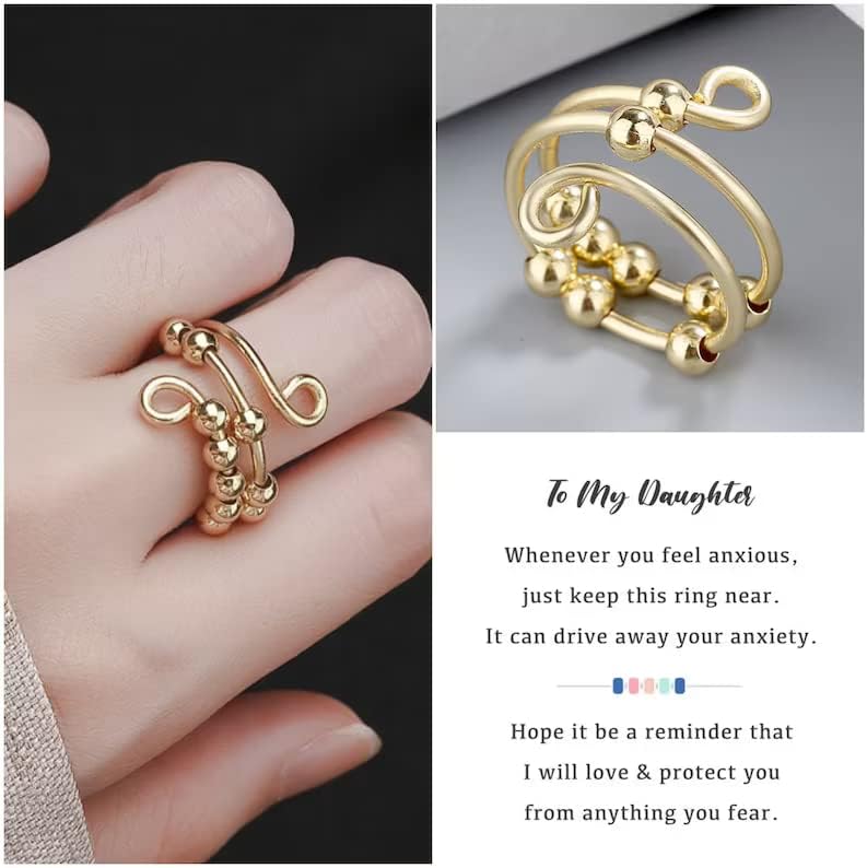 Miniatura 4 de BGYVNU To My Daughter - Anillo para aliviar la ansiedad con cuentas circulares para aliviar la ansiedad anillo abierto ajustable anillo giratorio