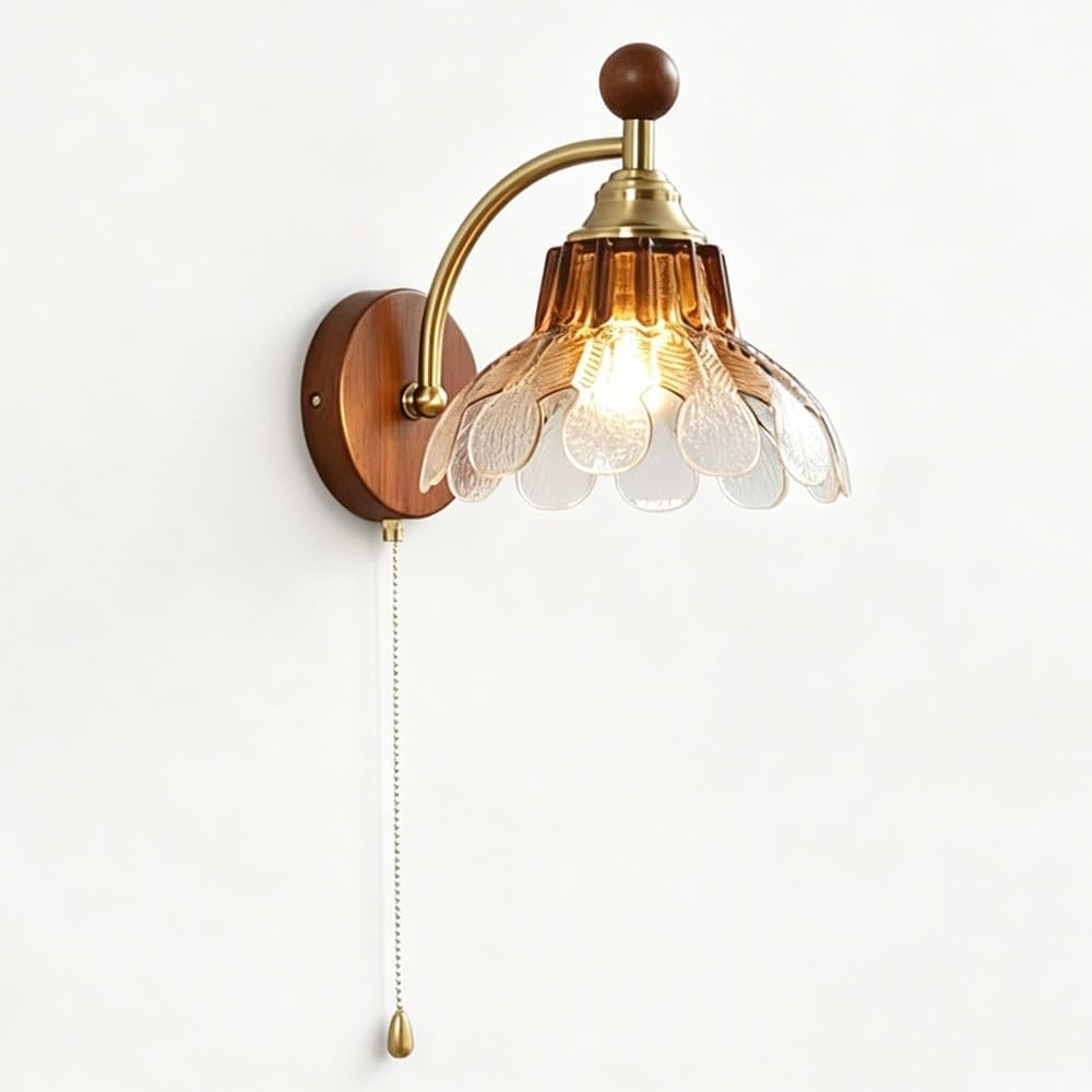 LUOYAOB Vintage Art Deco Wall Mounted Lamp Mid Century Style Wall Sconce Amber Petal Glass Shade Home Decor Lighting Fixture for Bedside Entryway Indoor Decoration
