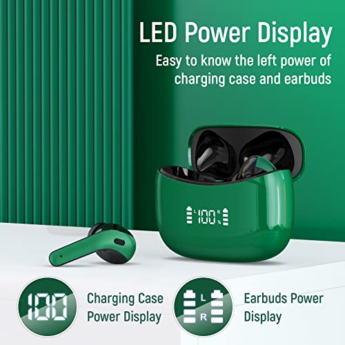 Wireless Earbuds Bluetooth Headphones 60H Playtime Ear Buds With Led Power Display Charging Case Earphones In-Ear Earbud With Microphone For Android Cell Phone Gaming Computer Laptop Sport Green #TOP1