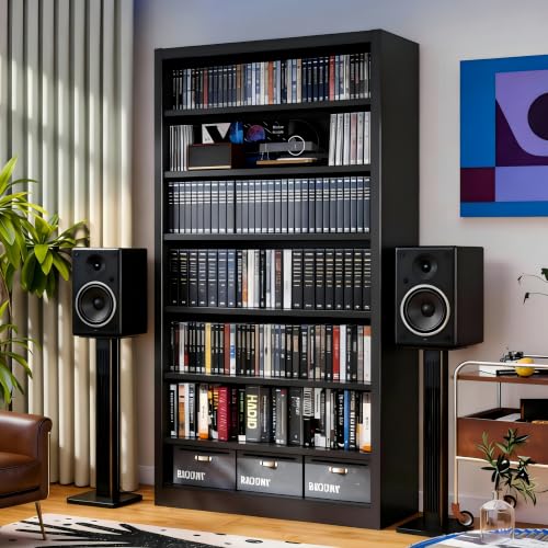 Image of 55 inch Media Storage Cabinet,Metal CD Shelf with 6 Adjustable Shelves