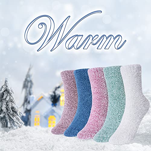 Image of ICEIVY Womens Socks 5 Pairs Wool Warm Cotton Thick Vintage Casual Winter Cabin Crew Fuzzy Socks Gifts For Women
