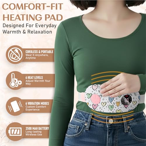 Image of BRONTIX Period Cramp Relief Massager for Women | Portable Cordless Menstrual Pain Relief Heating Pad with 6 Heat & Massage Modes | Electric Periods Cramp Massager | Perfect Gifts for Woman