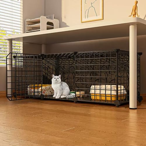 Jaula para gatos con ruedas y corralito interior semicerrado metálico resistente 2