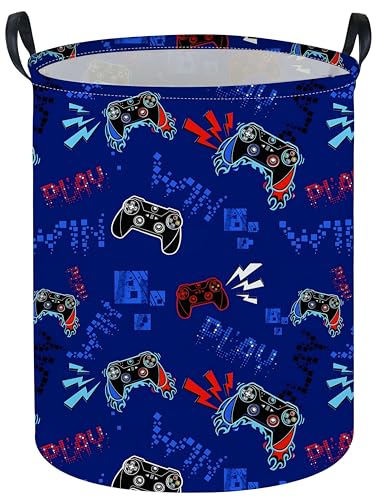 Image of Game Laundry Basket Baby Hamper Dirty Clothes hamper Baby Nursery Hamper Gift Baskets Toy Storage Bin Boy Room Decor(Blue Games)