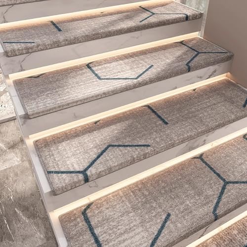 PA-DABAOO モダンなエッジング階段踏み板 滑り止めカーペットマット 5枚セット 12インチ×33インチ 木製階段用カーペット階段踏み板 滑り止め屋内ランナー ペットや高齢者に優しい階段ラグ,5pc gray