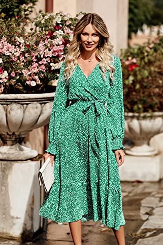 Image of PRETTYGARDEN Women's Floral Boho Dress Fall Long Sleeve Wrap V Neck Ruffle Flowy Maxi Spring Wedding Guest Vacation Dresses