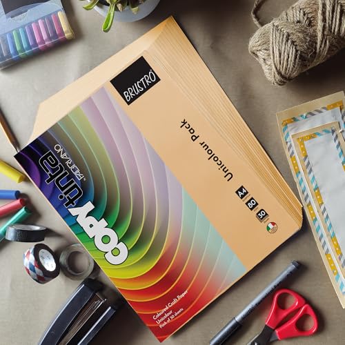 Image of BRUSTRO Copytinta Coloured Craft Paper A4 Size 80 GSM Pastel Yellow Shade (ONICE), 60 Sheets Pack | Double Side Colored, Ideal for Origami, Scrapbooking, Making Card, DIY Art & Craft.