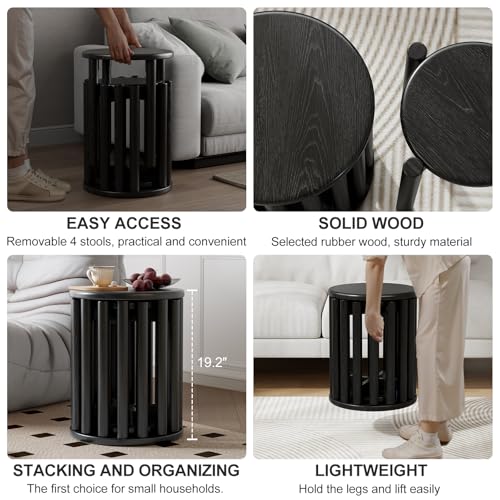 Image of Bar Stools Set of 4, Stackable Stools,Wood Stool,18 Inch Stool,Stacking Stools,Nesting Stool,Classroom Stools,Sturdy and Durable,No Installation Required,Top Stackable Round Stools (Black)