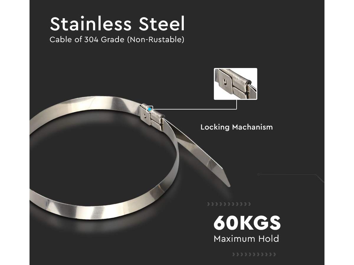 100 Edelstahl-Kabelbinder (304) – 4,6 Mm Breit, 200 Mm Lang, Für Kabel & Rohre