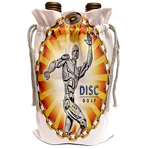 3dRose Perkins Designs Disc Golf - Robot Thrower 2 a mechanical robot throws frisbee playing disc golf - Wine Bag (wbg_19245_1)