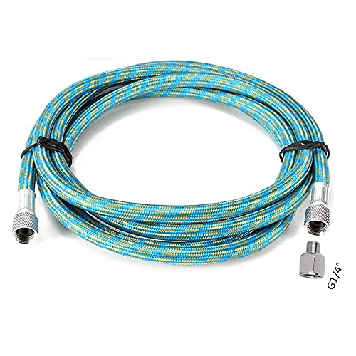 Pinkiou Airbrush Hose 6 Feet Nylon Braided Air Brush Hose with Standard 1/8" Size Fitting and a 1/4" Size Fitting for Connect Airbrush and Compressor (Airbrush Hose)