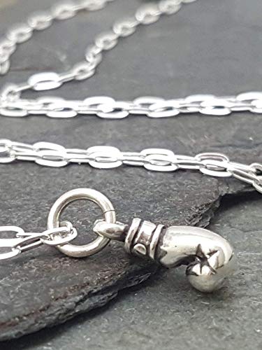 Sterling Silver Tiny Boxing Glove Mma Wba 3D Charm Necklace, 18" #TOP2