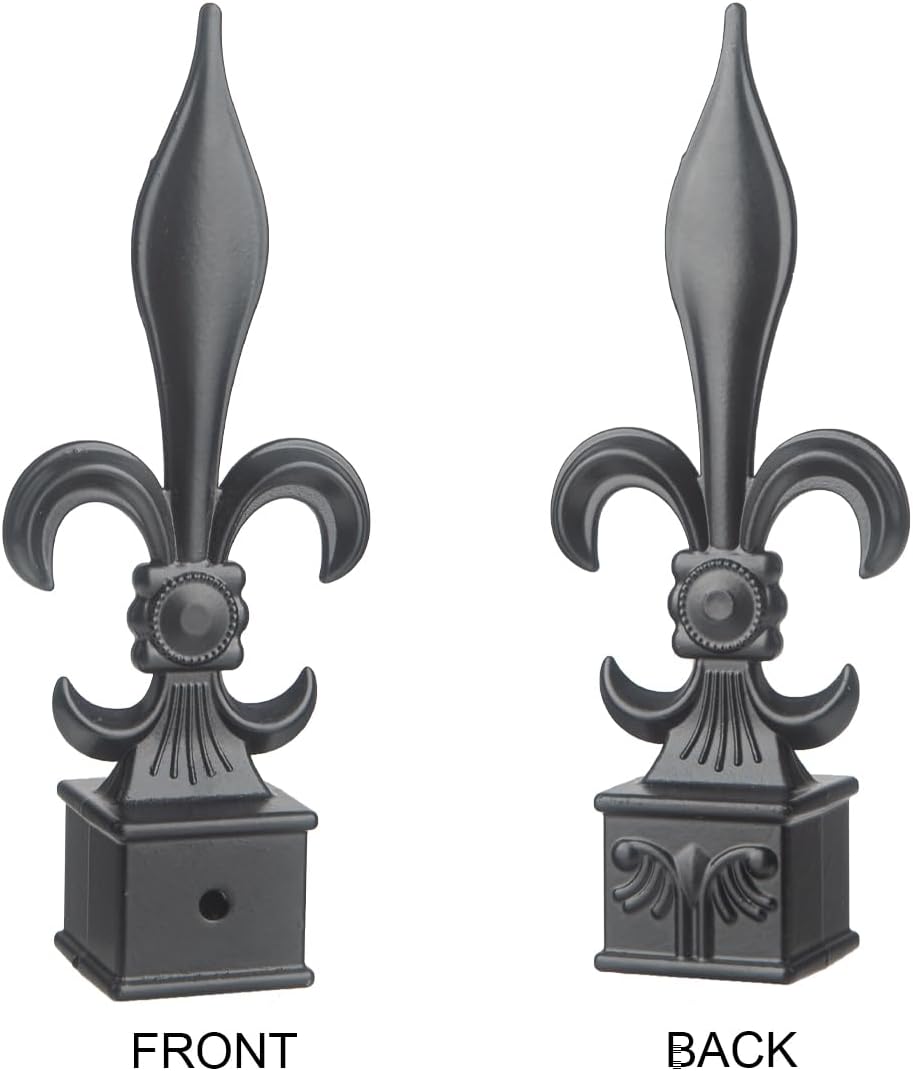 Fence Finials Fleur De Lis High-Impact Aluminium Alloy Black Finial Fence Topper Trident Spear Post Caps Replacement Part, 6 Pack (1inch)