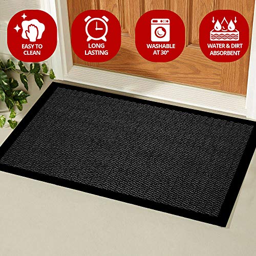 Image of Doormat Dirt Trapper For Indoor & Outdoor Black Grey Washable Barrier Mat Heavy Duty Non - Slip Door Entrance Mat Kitchen Runner Super Absorbent Door Mat Indoor (Black, 40 x 60 cm)