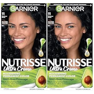 Garnier Hair Color Nutrisse Nourishing Creme, 11 Blackest Black (Peppercorn) Permanent Hair Dye, 2 Count (Packaging May Vary)