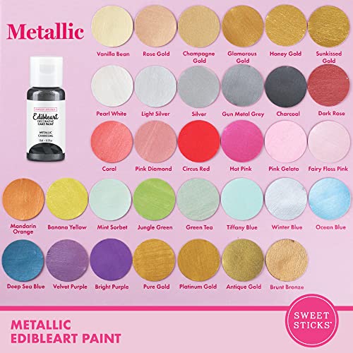 Image of Sweet Sticks Edible Art Decorative Cake Paint 0.5 Ounce (15 Milliliters), Metallic Charcoal