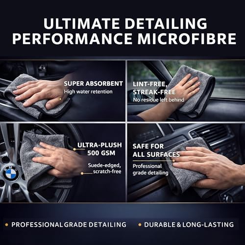 Image of Cutting EDGE 500 GSM Car Microfiber Cloth, 75x35 cm, Dark Grey(Set of 2) | Material: Microfiber, 500 GSM, Ideal for Car, Bike, Glass & Dashboard Cleaning, Soft, Lint-Free & Scratch-Free
