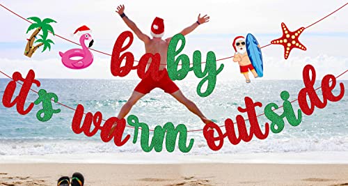 July Christmas Party Decorations, Baby Its Warm Outside Banner,Hawaii Mele Kalikimaka Christmas Decorations, Tropical Summer Christmas Banner Decorations #TOP4