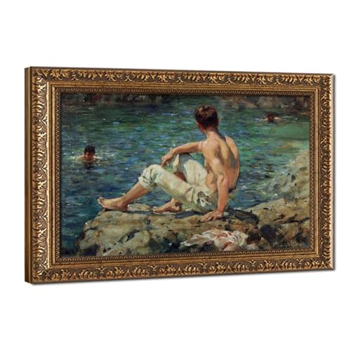 Toile tendue Henry Scott Tuke verte dorée pour habiller un mur vide de salon ou bureau