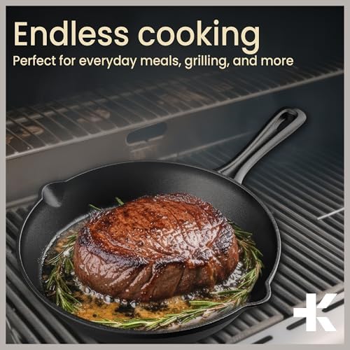 Bakken 12" Cast Iron Skillets, Pre-Seasoned Frying Pan with Even Heat Retention Cooking, Versatile for Stove, Oven, Grill & Campfire, Easy-Grip Handles, Hand Wash Only, 6.61 lbs - Thumbnail 2